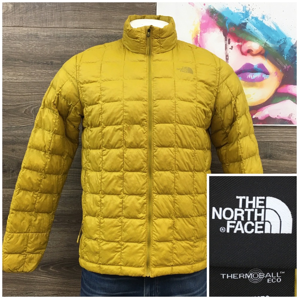 The North Face ThermoBall Eco Puffer Jacket Mens Large‎ Yellow Quilted Full Zip